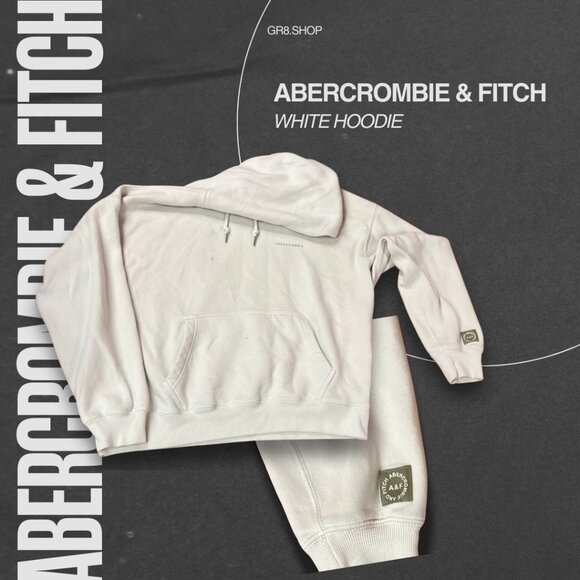 Abercrombie & Fitch White Hoodie Large Soft Cotton Blend Front Pocket Drawstring - Picture 1 of 3